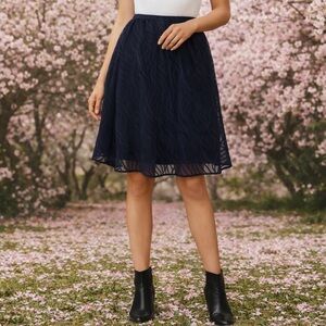 SHEIN Navy Blue Layered Chiffon Skirt Elastic Waist Size 8/10 Large